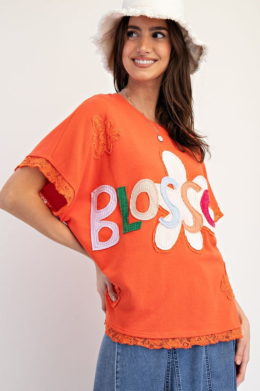 "Blossom" Top w/ Applique and Lace details - The Katie Grace Boutique