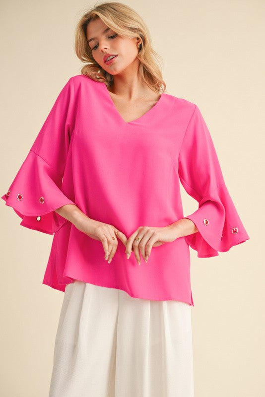 "Evelyn" V Neck Blouse, 2 colors - The Katie Grace Boutique