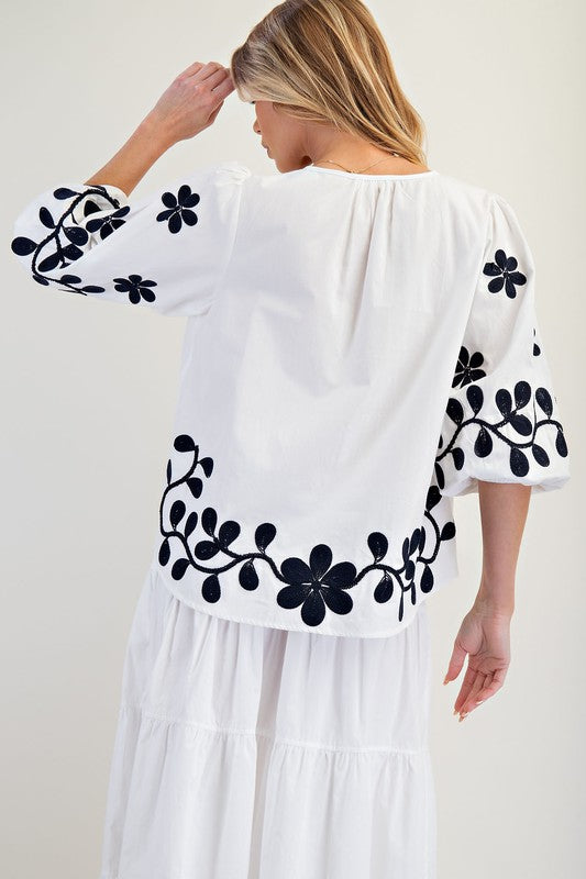 "Vera" Embroidered Peasant Blouse - The Katie Grace Boutique