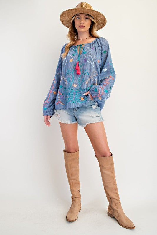 "Petal" Embroidered Blouse - The Katie Grace Boutique