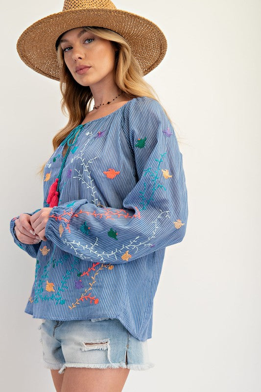 "Petal" Embroidered Blouse - The Katie Grace Boutique