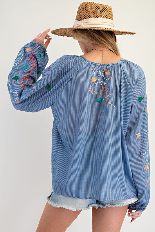 "Petal" Embroidered Blouse - The Katie Grace Boutique