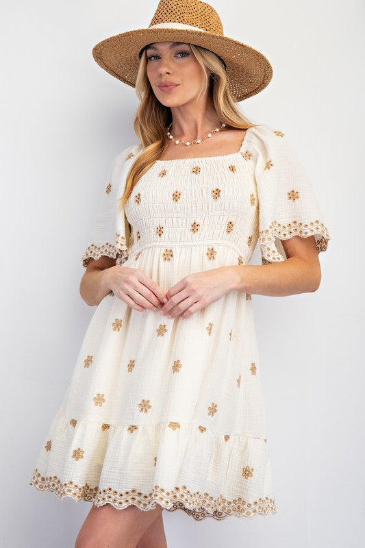 "Hanna" Embroidered Cotton Dress - The Katie Grace Boutique