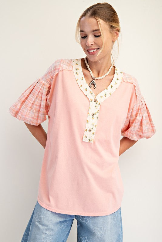 "Jenny" Multi Fabric Top - The Katie Grace Boutique