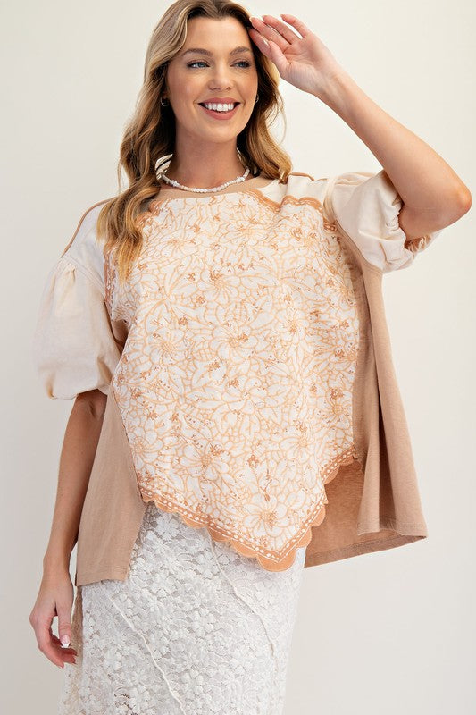 "Patrice" Bubble Sleeve Embroidered Top - The Katie Grace Boutique