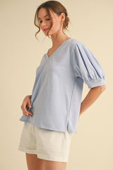 "Savanna" Mineral Washed V neck Top - The Katie Grace Boutique