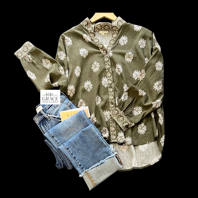 "Vera" Button Blouse - The Katie Grace Boutique