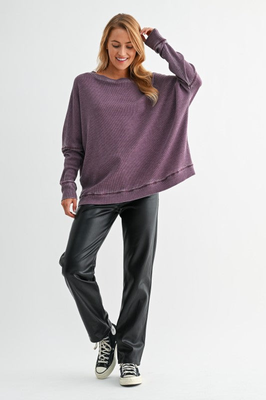 "Jessica" Thermal Mineral Washed Top, 4 colors - The Katie Grace Boutique