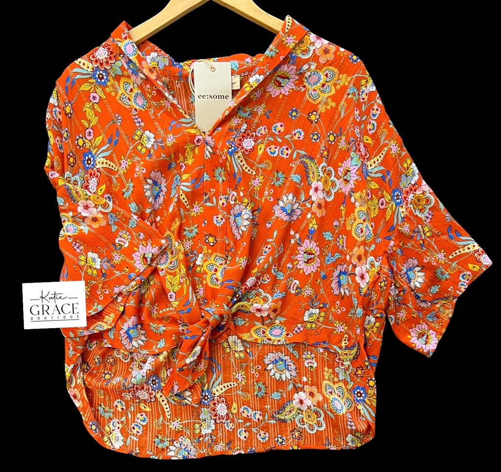 "Hailey" Floral Tie Blouse - The Katie Grace Boutique