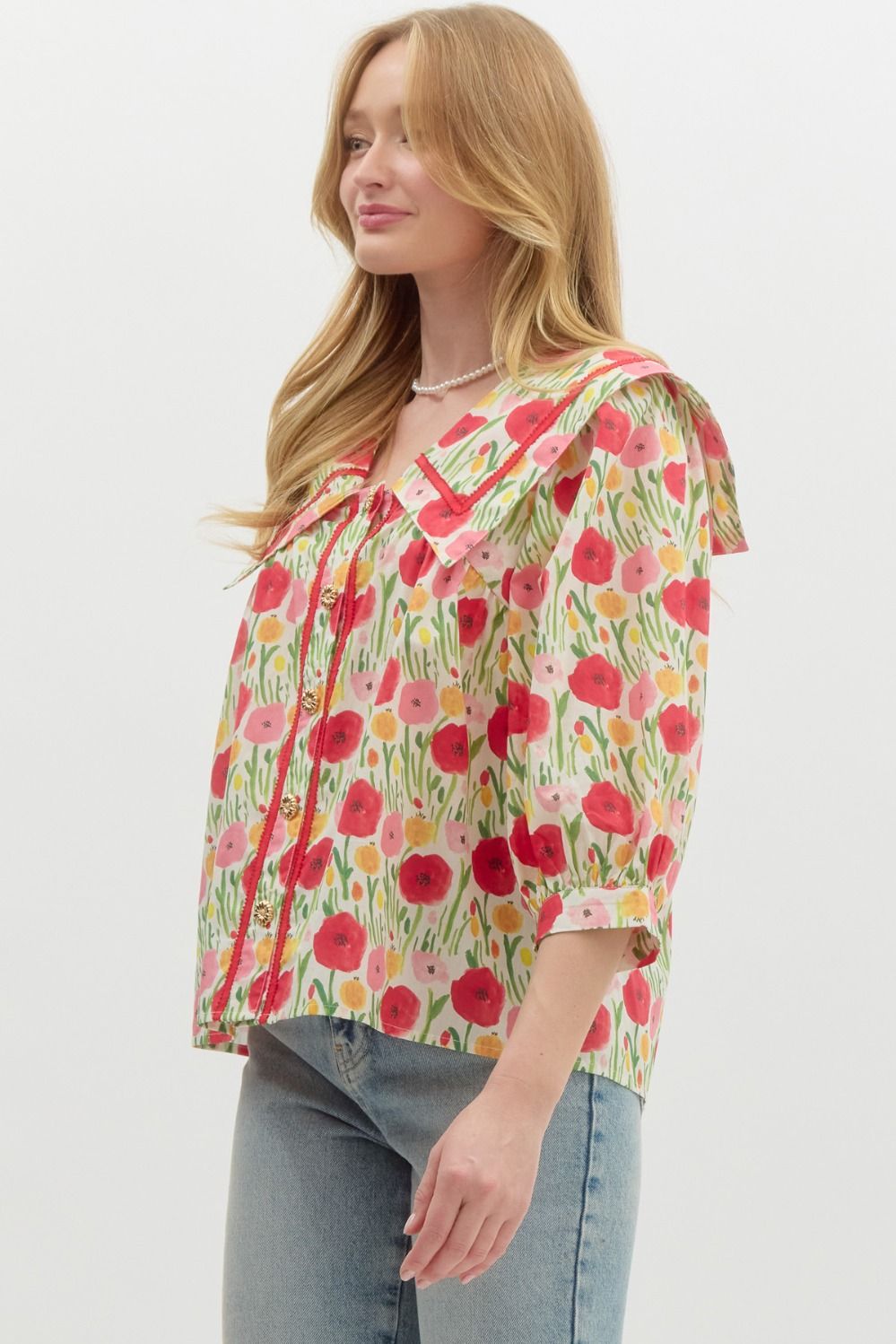 "Cheri" Collared Floral Blouse