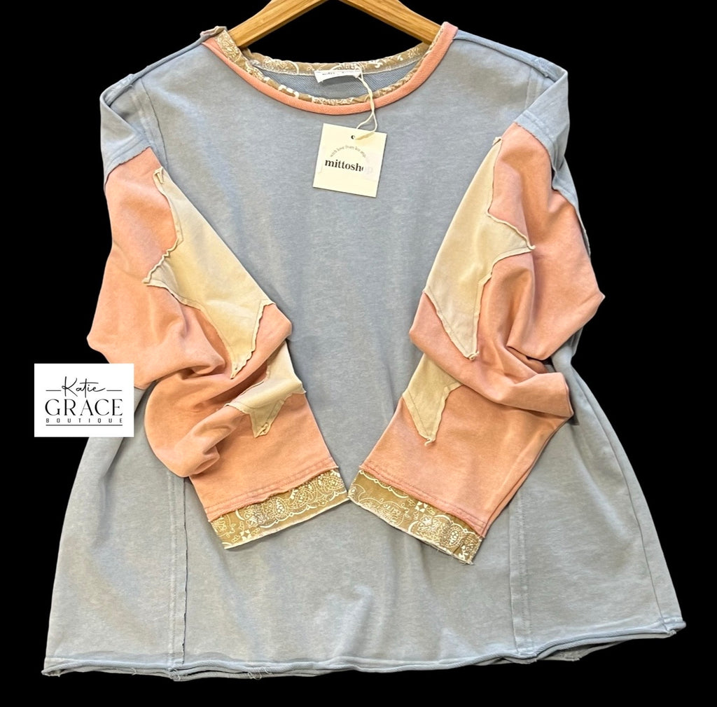 "Brittany" Mineral Washed Applique Top - The Katie Grace Boutique