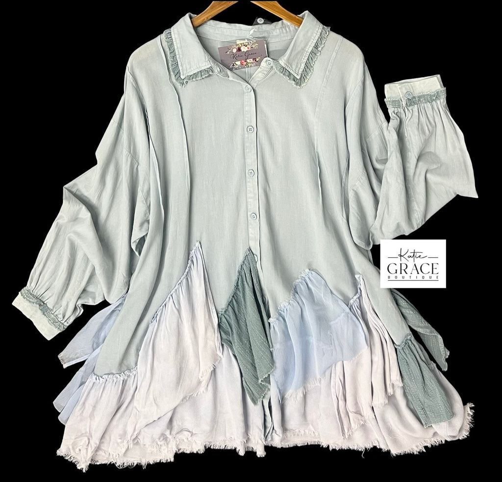 "Willow" Pieced Ruffled Blouse