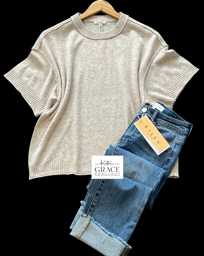 "Avery" Short Sleeve Sweater - The Katie Grace Boutique