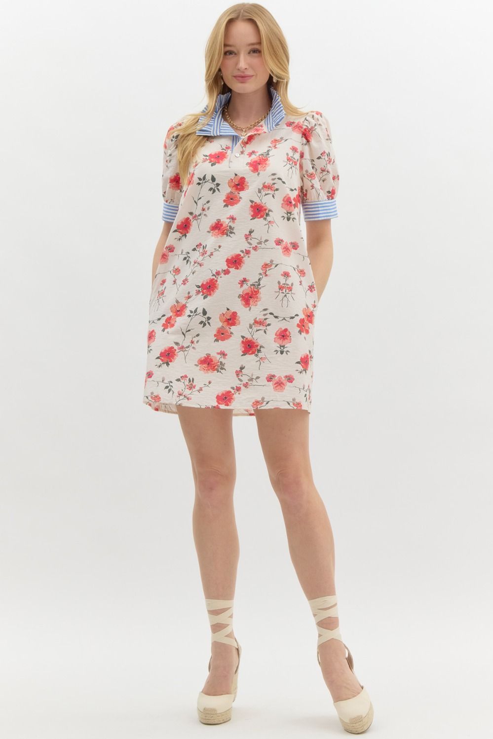 "Aria" Floral Dress with Striped Contrast - The Katie Grace Boutique