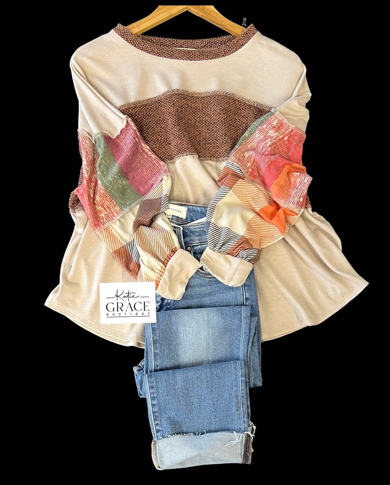 "Maria" Ultra Soft Mixed Print Top - The Katie Grace Boutique