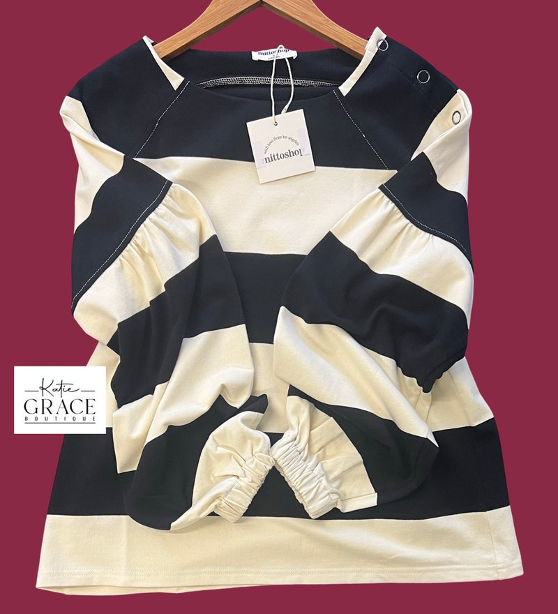 "Kassidy" Striped Top with Snap Detail