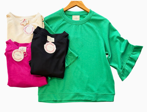 "Viv" Ruffled Luxe Top, 4 colors