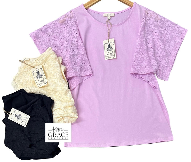 "Wendy" Lace Sleeve Top, 3 colors