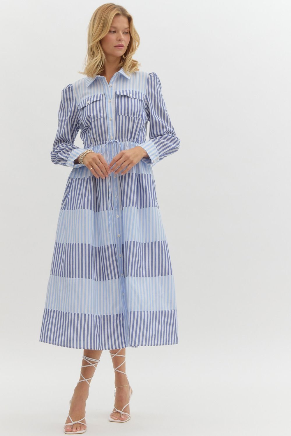 "Caroline" Striped Button Down Dress - The Katie Grace Boutique