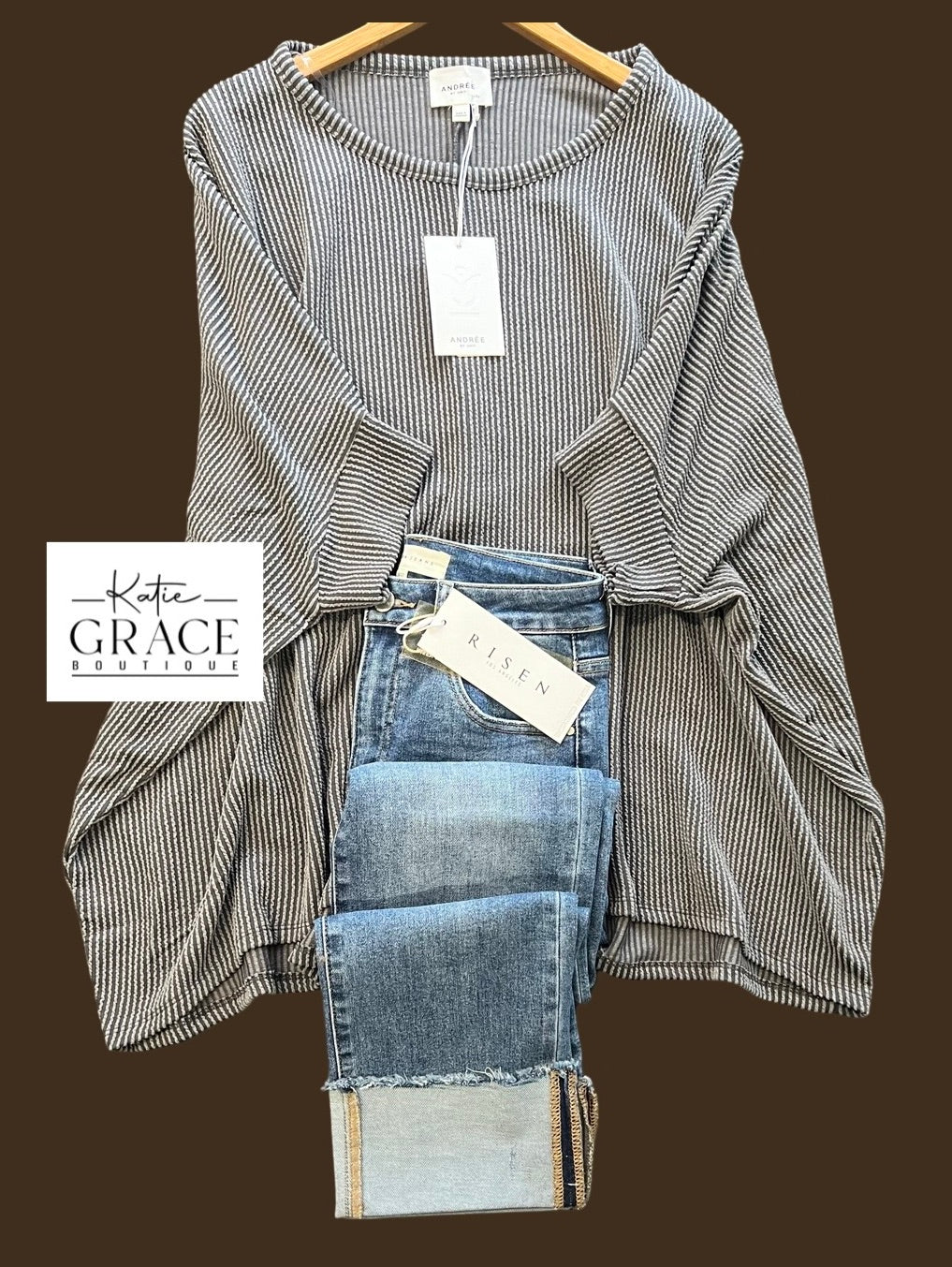 "Hailey" Urban Ribbed Dolman Top, Charcoal - The Katie Grace Boutique