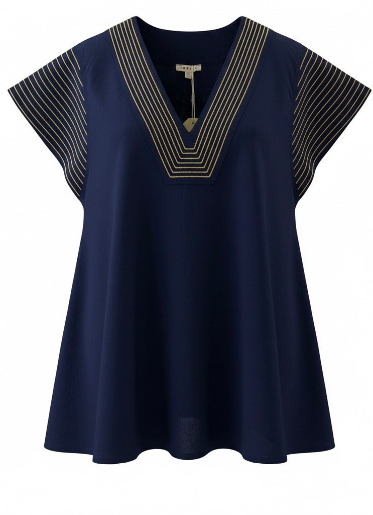 "Amelia" V neck Blouse, Navy