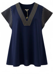 "Amelia" V neck Blouse, Navy