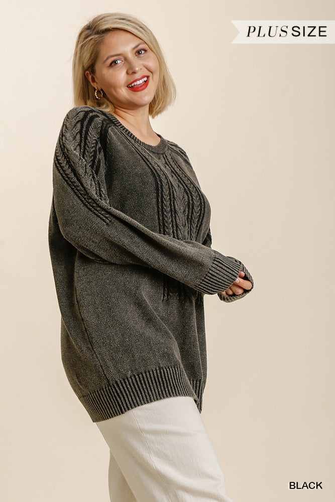 New in Plus!  "Bethani" Vintage Washed Cable Knit Sweater