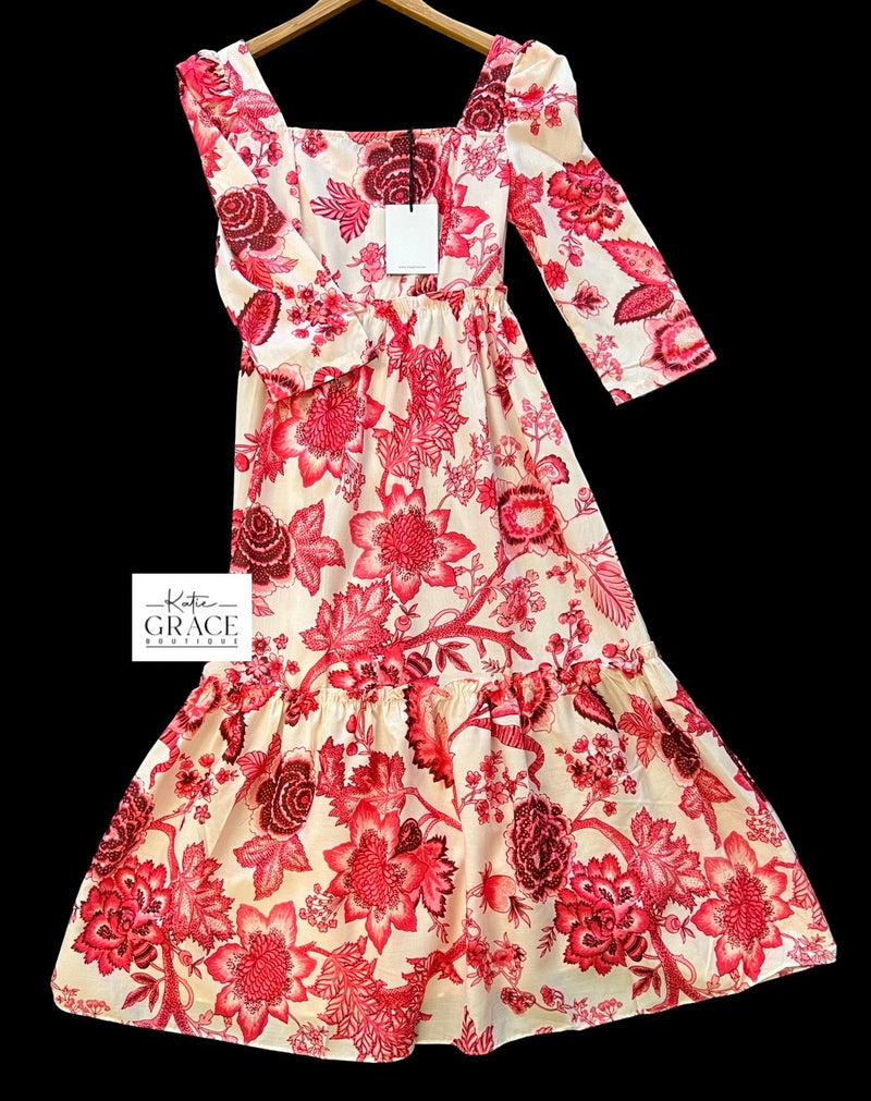 "Carlie" Floral Midi Dress - The Katie Grace Boutique