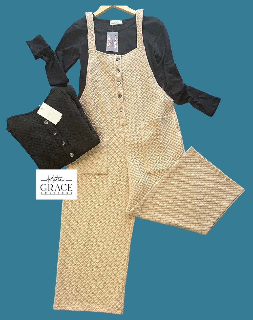 "Evie" Quilted Jumpsuit, 2 colors - The Katie Grace Boutique