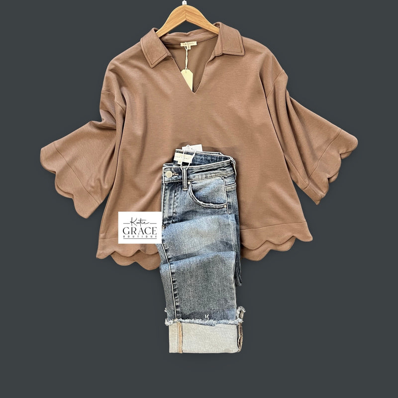 "Greta" Luxe Knit Scalloped Top