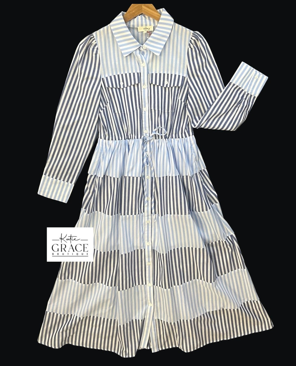 "Caroline" Striped Button Down Dress - The Katie Grace Boutique