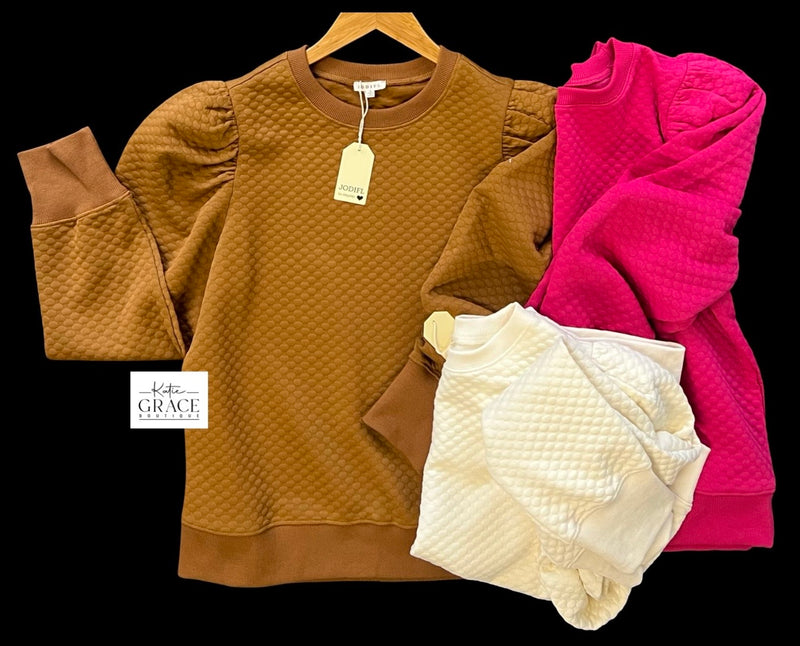 "Lillie" Puff Sleeve Pullover, 3 colors - The Katie Grace Boutique