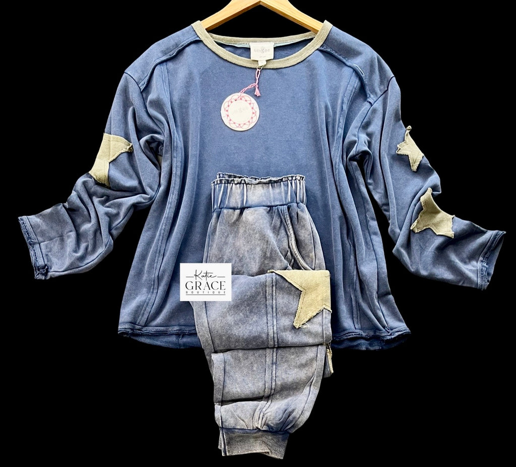 "Ella" Mineral Washed Separates with Applique' Stars - The Katie Grace Boutique