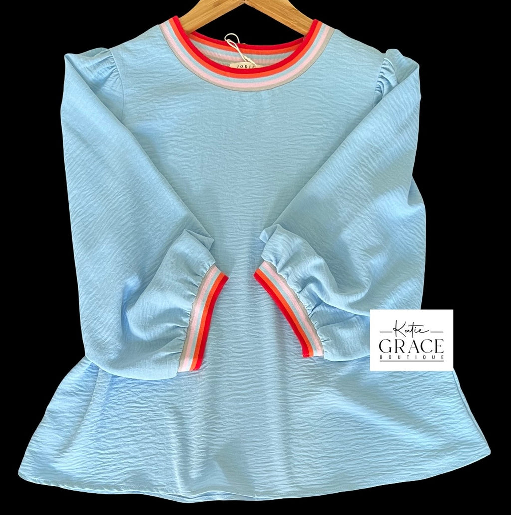 "Madilyn" Air Flow Blouse with Stripe Details - The Katie Grace Boutique