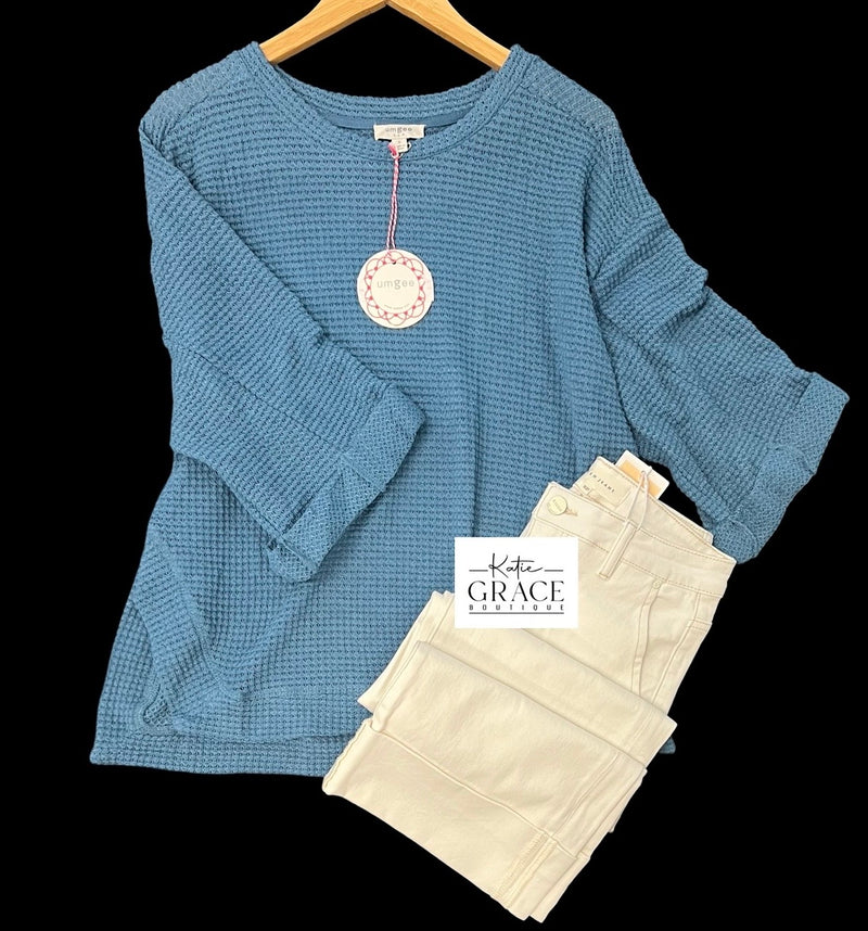 "Lilly" Waffle Knit Top - The Katie Grace Boutique