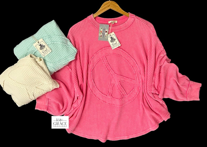 "Kylie" Waffle Knit Peace Top, 3 colors - The Katie Grace Boutique