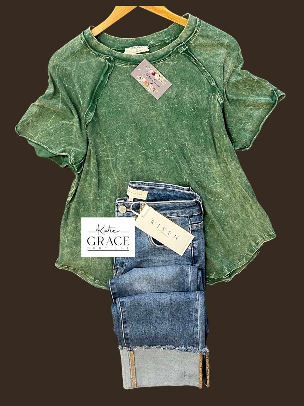 "Kenzie" Mineral Washed Tee - The Katie Grace Boutique