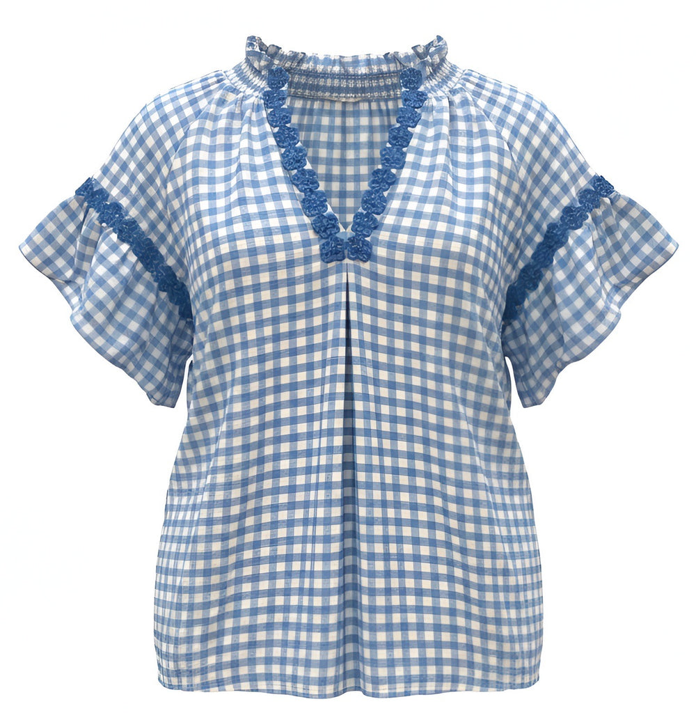 "Gina" Gingham Blouse - The Katie Grace Boutique