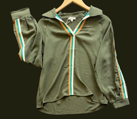 "Tellie" Blouse with Contrast Striping