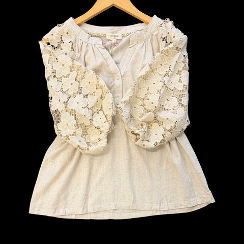 "Flora" Crochet Sleeve Blouse - The Katie Grace Boutique