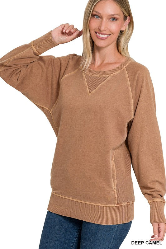 "Trixie" Mineral Washed Pullover, 3 colors - The Katie Grace Boutique