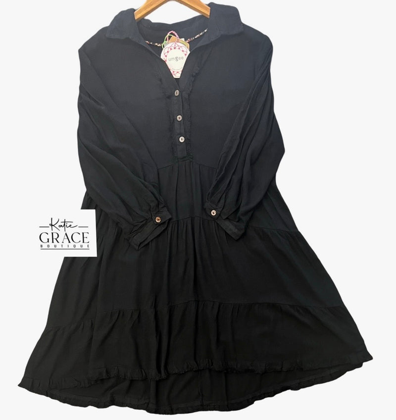 "Alivia" Linen Blend Dress, Black - The Katie Grace Boutique