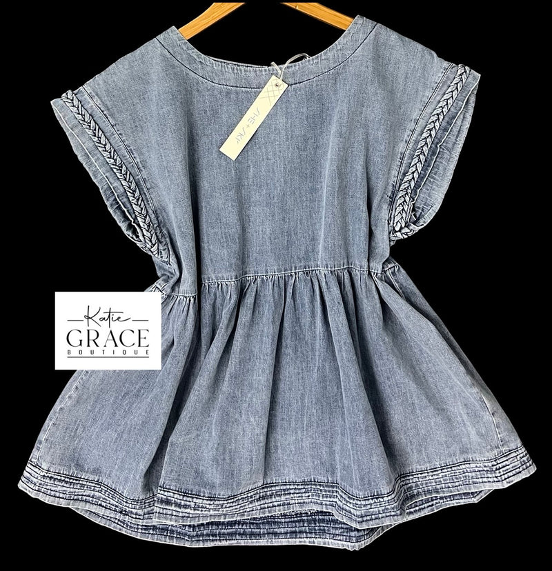 "Greta" Denim Top - The Katie Grace Boutique