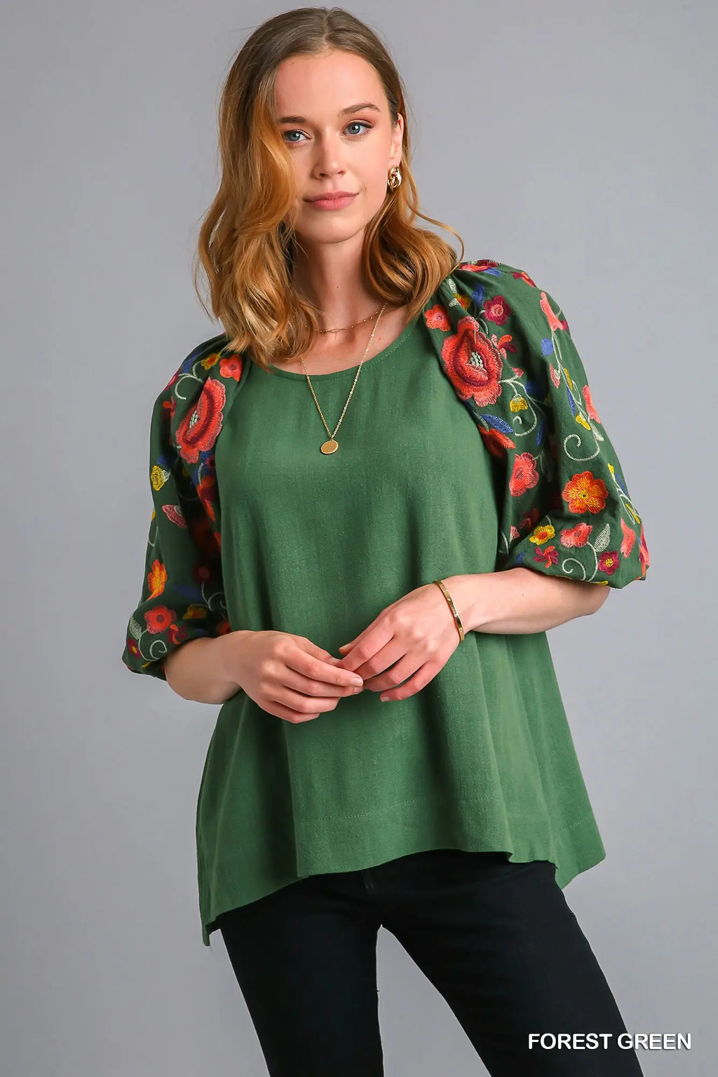 "Leslie" Embroidered Blouse - The Katie Grace Boutique