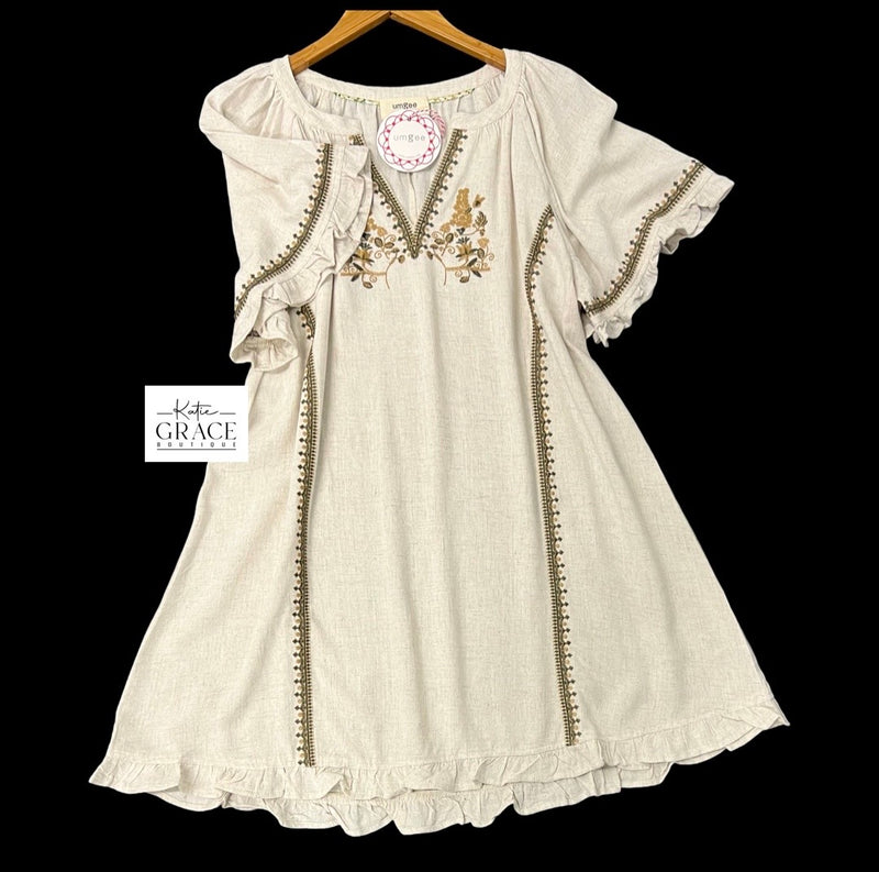 "Kimberly" Embroidered Linen Dress - The Katie Grace Boutique