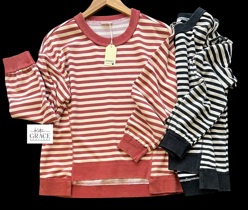 "Wendy" Striped Pullover, 2 colors - The Katie Grace Boutique