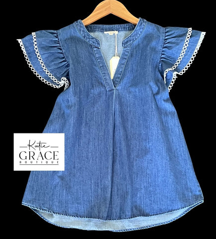 "Anna" Denim Top - The Katie Grace Boutique