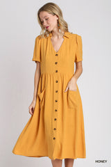 "Goldie" Linen Blend Midi Dress - The Katie Grace Boutique