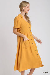 "Goldie" Linen Blend Midi Dress - The Katie Grace Boutique