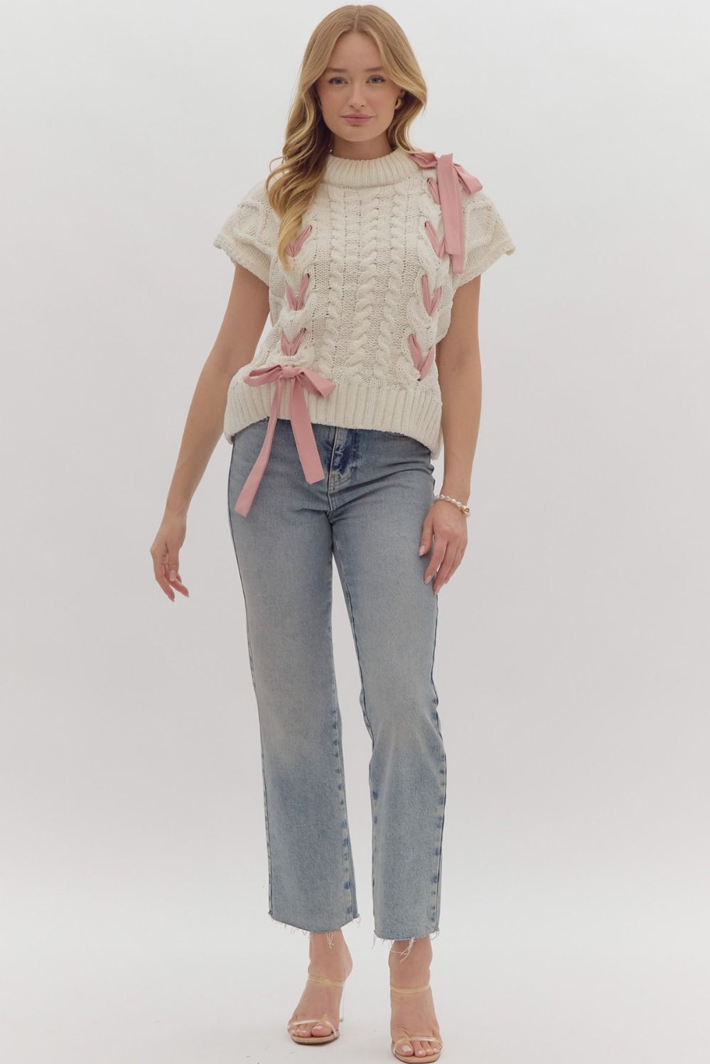 "Hope" Cable Knit Sweater with Ribbon Details - The Katie Grace Boutique